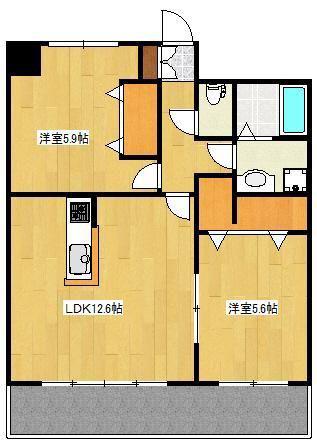 クロノス16月出(2LDK/4階)の間取り写真