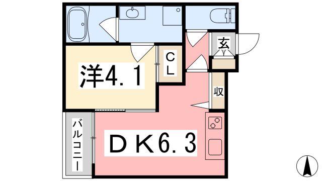 ONDINA(1DK/2階)の間取り写真