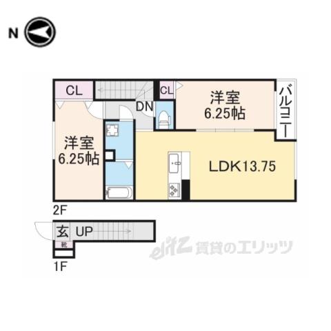 JR福知山線 中山寺駅 徒歩31分 2階建 築3年(2LDK/2階)の間取り写真
