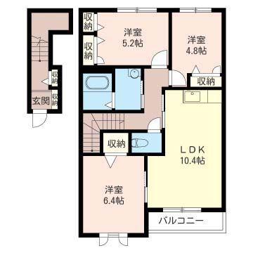 ディアコートみどりA(3LDK/2階)の間取り写真