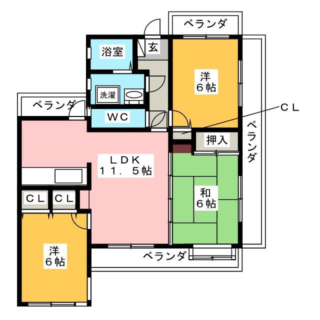 サンヴューパレス長丘(3LDK/5階)の間取り写真