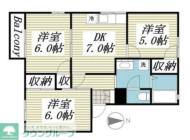 スカイタウンR2(3DK/1階)の間取り写真