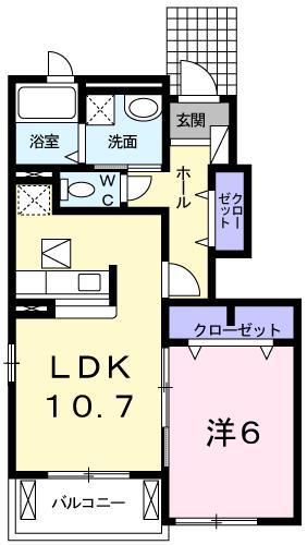 マンダリーノ(1LDK/1階)の間取り写真