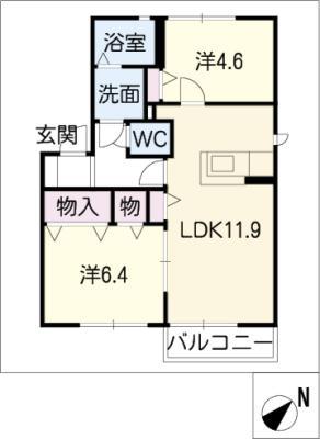 シャンテヴィラ(2LDK/1階)の間取り写真
