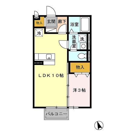 グランドソレーユ東合川(1LDK/1階)の間取り写真