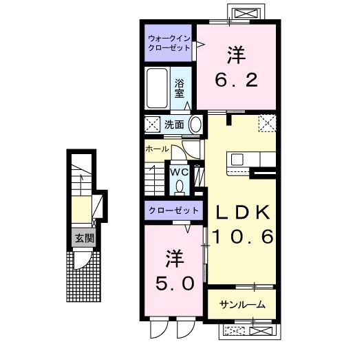 カルムA(2LDK/2階)の間取り写真