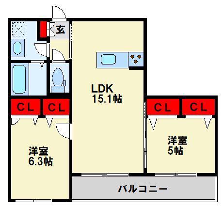 シエリテ(2LDK/1階)の間取り写真