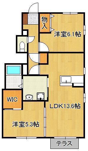 シャンティ A棟(2LDK/1階)の間取り写真