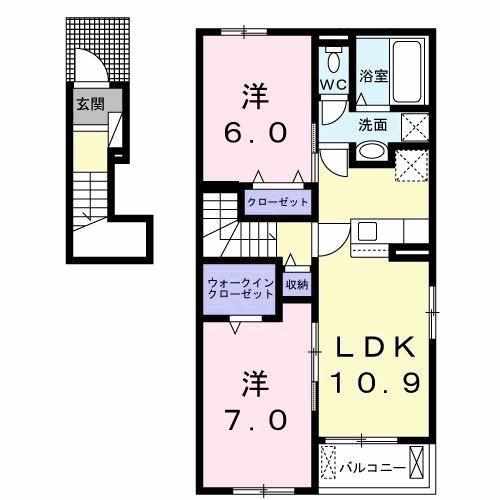 メゾン・ド・ATU B(2LDK/2階)の間取り写真