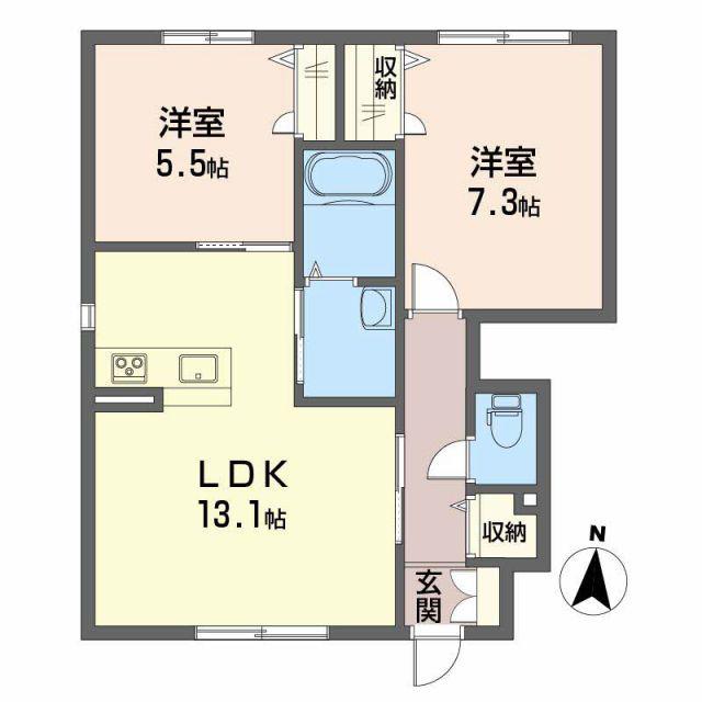 シャーメゾン ローズ A棟(2LDK/1階)の間取り写真