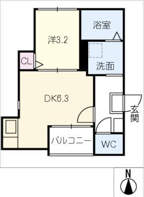 ハーモニーテラス前之輪(1DK/3階)の間取り写真