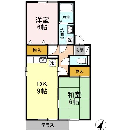 ハイムタケウチ D棟(2DK/1階)の間取り写真
