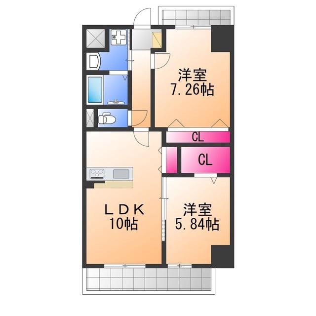 FREEDOM RESIDENCE堺寺地町(2LDK/2階)の間取り写真