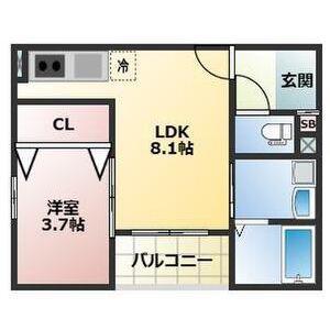 ALEGRIA泉佐野鶴原ノース(1LDK/3階)の間取り写真