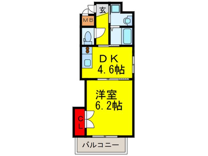 一条通TKハイツ(1DK/6階)の間取り写真