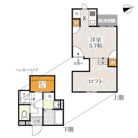 CB七里フラム(1K/2階)の間取り写真