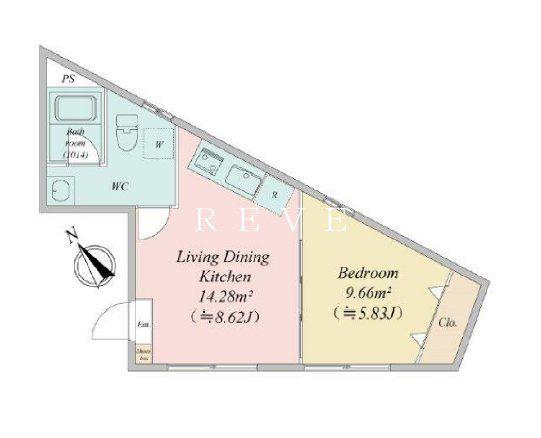 LIVEFLAT市ヶ谷(1LDK/2階)の間取り写真