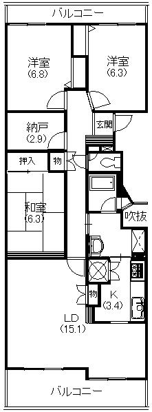 ガーデンロゼ高町(3SLDK/2階)の間取り写真