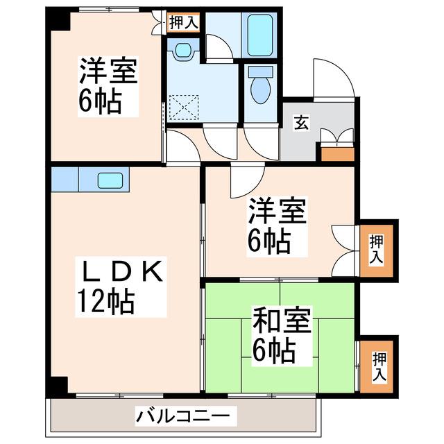 エステート国府(3LDK/3階)の間取り写真