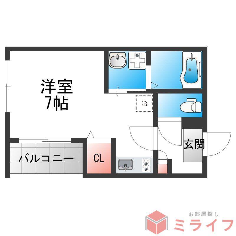 ハーモニーテラス巽(ワンルーム/2階)の間取り写真