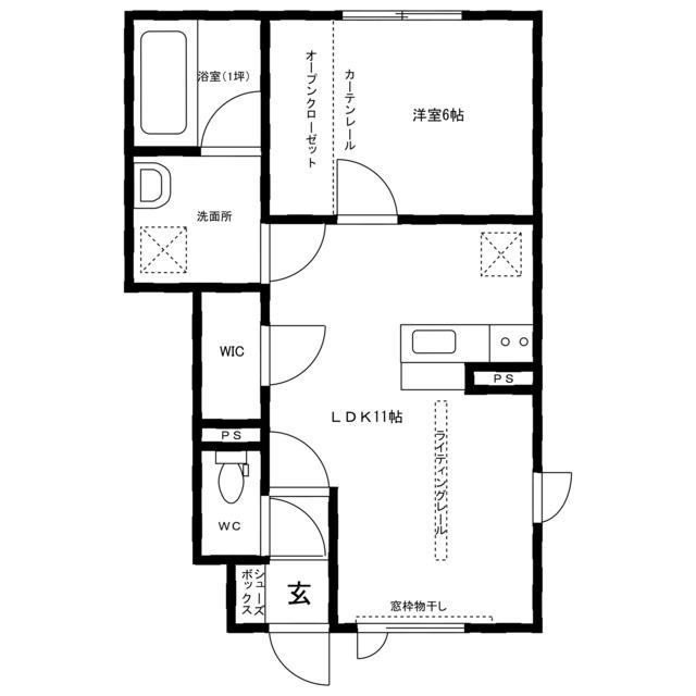カトンテール(1LDK/1階)の間取り写真