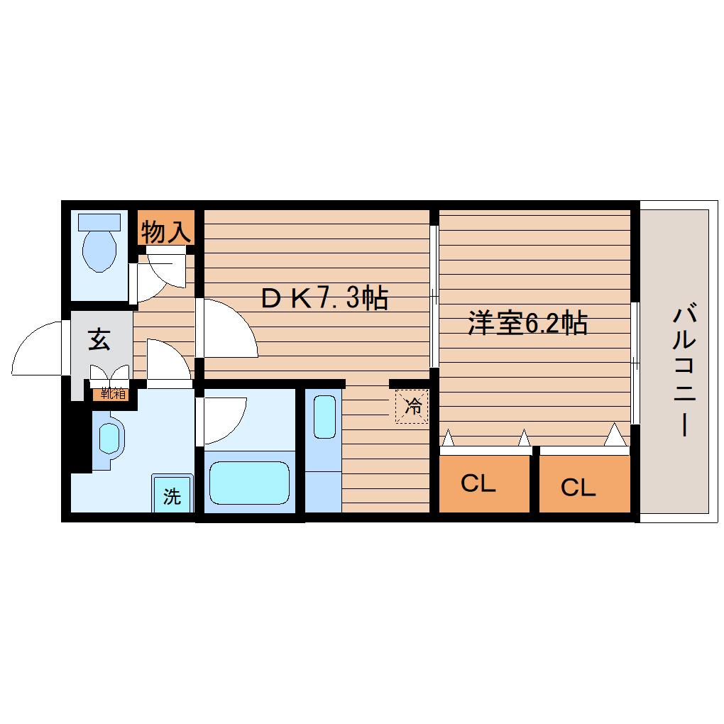 ソレアード小松島II(1DK/3階)の間取り写真