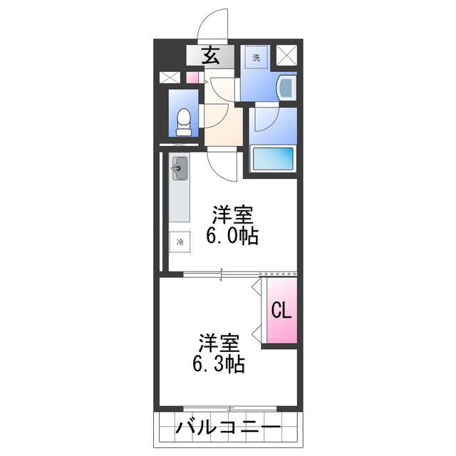 フランディル(1DK/1階)の間取り写真