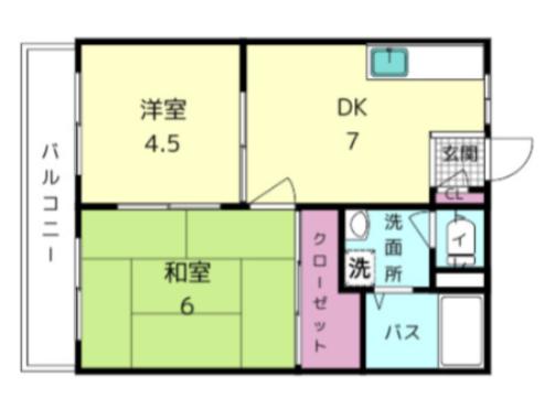 エスポワール神殿(2DK/1階)の間取り写真