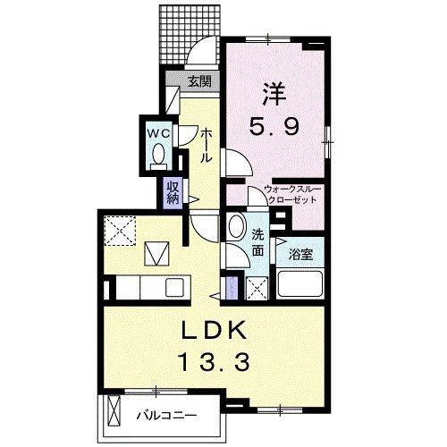 メゾン・パルメーラII(1LDK/1階)の間取り写真