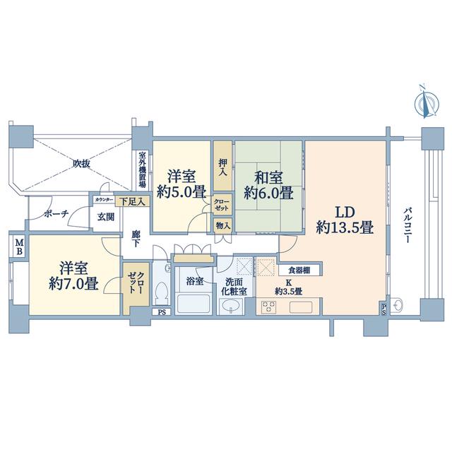 ドレッセ大倉山(3LDK/5階)の間取り写真