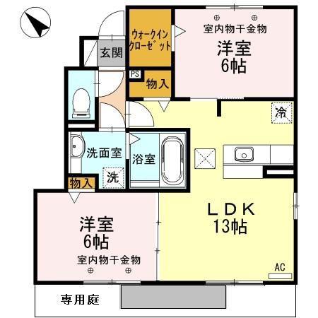 ブルームン(2LDK/1階)の間取り写真