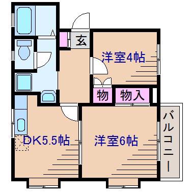 クレセントヒルズA棟(2DK/2階)の間取り写真