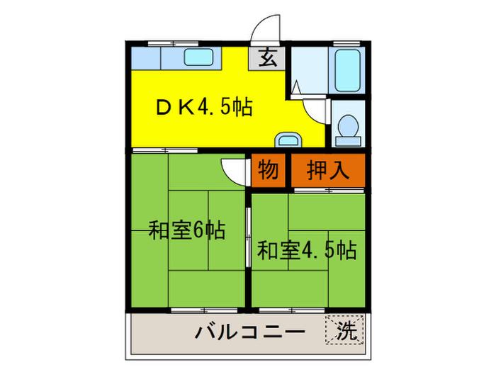 サニーハイツI(2DK/2階)の間取り写真