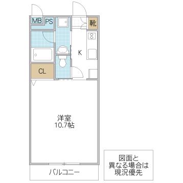 ラヴィエール ミト(1K/1階)の間取り写真