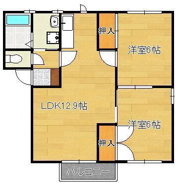 ボヌール立屋敷 B棟(2LDK/2階)の間取り写真