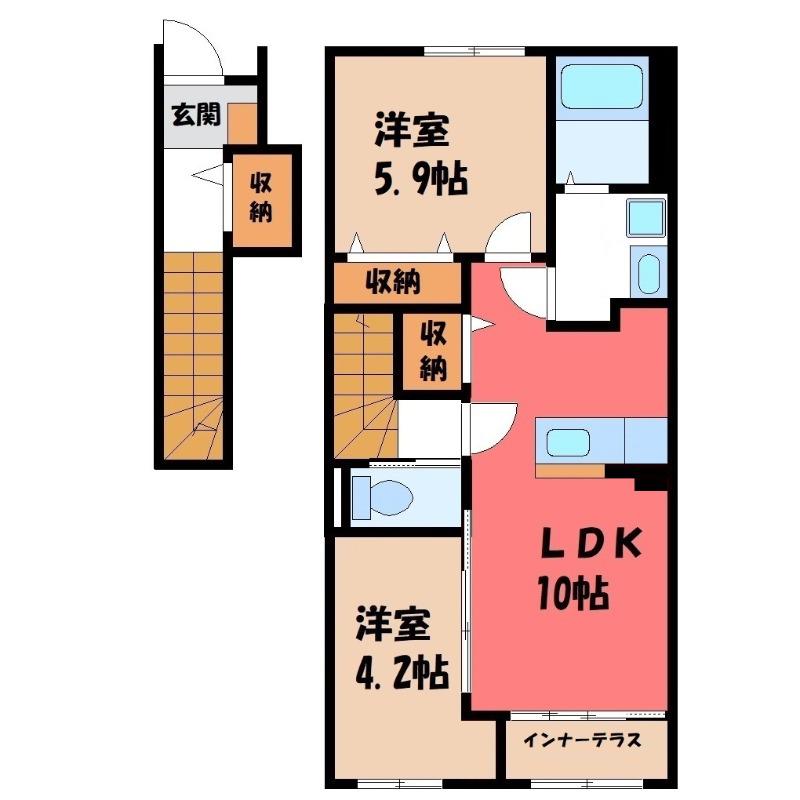 ジニアハイツ A(1LDK/2階)の間取り写真