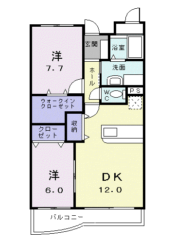 フィオーレ鏡川(2LDK/4階)の間取り写真