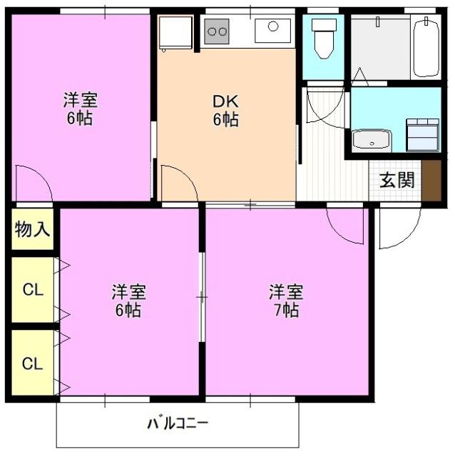 アステールそめや台B棟(3DK/2階)の間取り写真