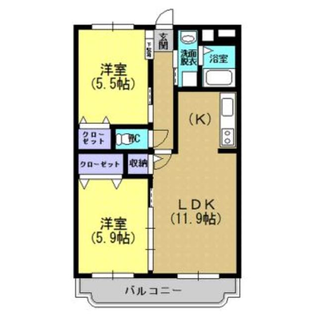 Y&M西高下(2LDK/2階)の間取り写真