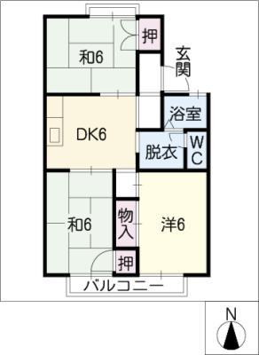 パークハイツ(3DK/1階)の間取り写真