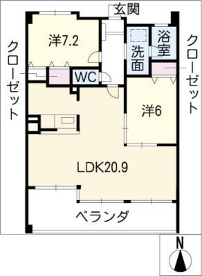 名鉄広見線 可児川駅 徒歩12分 8階建 築20年(2LDK/6階)の間取り写真