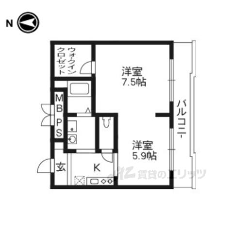 サンガーデン山科(1LDK/4階)の間取り写真