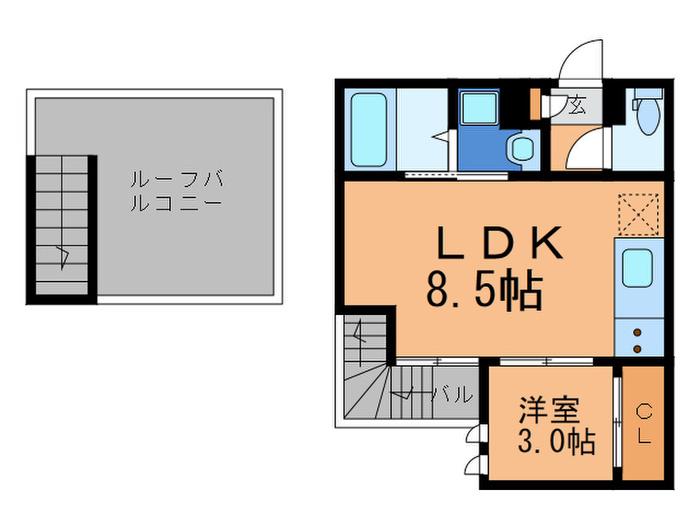 GRANDTIC CASA GARDEN香椎(1LDK/2階)の間取り写真