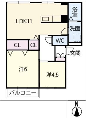 OAKS YAMADA(1LDK/2階)の間取り写真