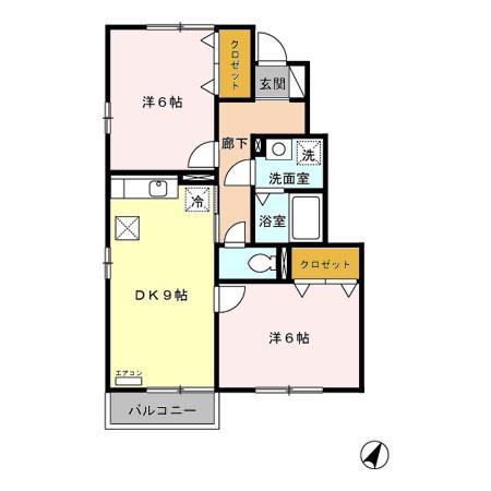 レコルトA棟(2DK/1階)の間取り写真