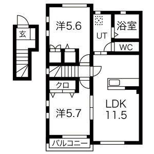 J・ウエスト(2LDK/2階)の間取り写真