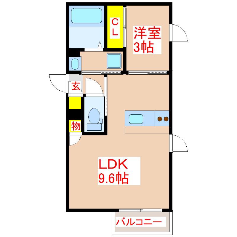 AZZURRO(1LDK/1階)の間取り写真