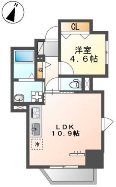 多摩市鶴牧アパート(1LDK/5階)の間取り写真
