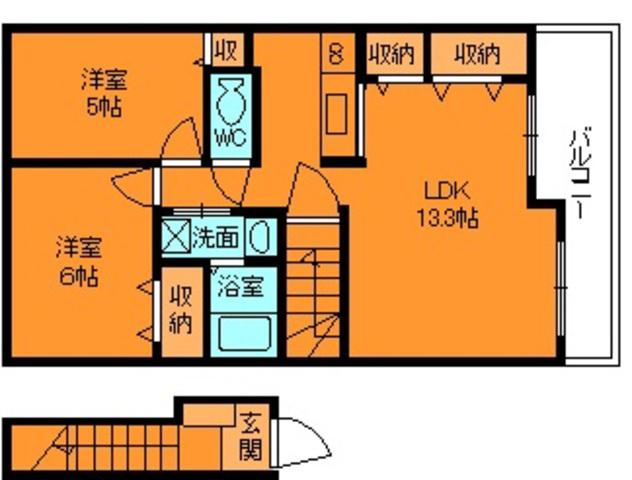 ラペッシェ(2LDK/2階)の間取り写真