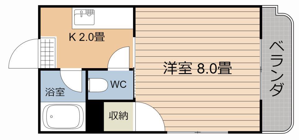 Mハウス唐湊(1K/4階)の間取り写真